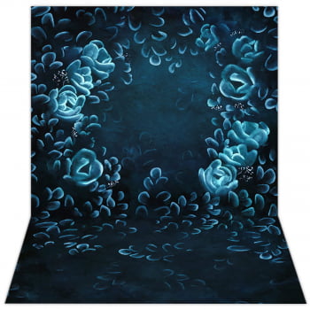 Fundo Fotográfico Textura Floral Azul em Tecido FFT-442