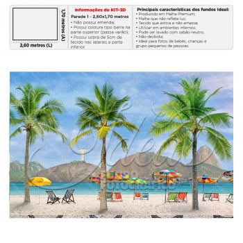 Fundo Fotográfico 3D Verão Copacabana com 2 Partes em Tecido KIT-207