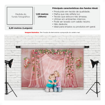 Fundo Fotográfico Dia das Mães Cortina Rosa Floral em Tecido FDM-134
