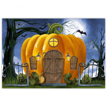 Fundo Fotográfico Halloween Casa De Abóbora em Tecido FFH-101